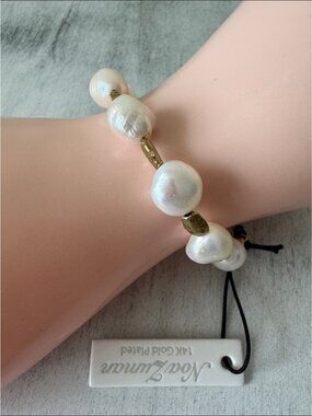 Noa Zuman Fresh Water Large Pearls Bracelet w Gold Plated Studs